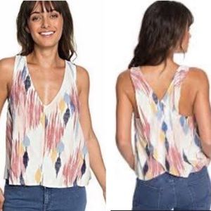 Women’s V-Neck Sleeveless Printed Tank Top in White Multi